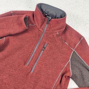 Kuhl Sweater Mens Medium Red 1/4 Zip Mock Neck Knit Pullover Chest Pocket Fleece